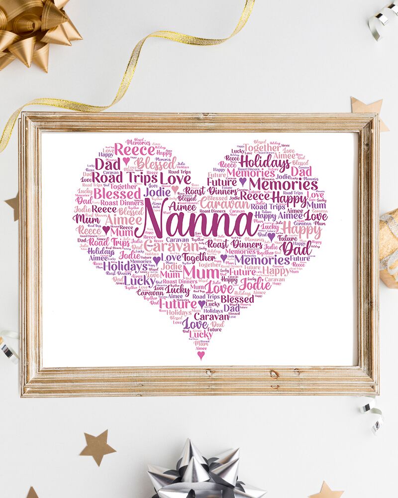 Personalised Nanna Heart Word Art Picture Print Frame